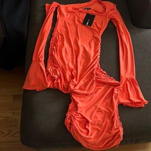 Orange side ruch dress
